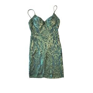 Camille la Vie Green Sequin Mini Homecoming Dress Body Con Vneck Straps Small 3